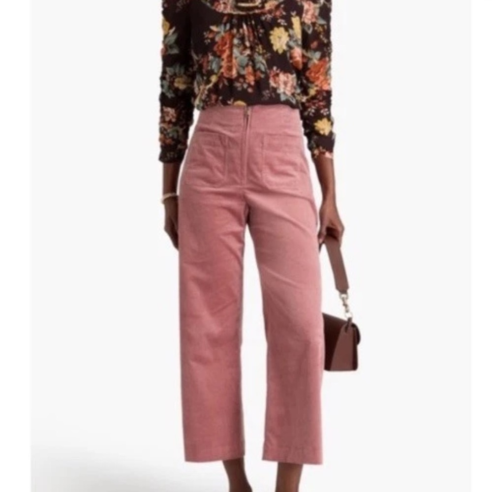 Veronica Beard Jiva cropped cotton-blend corduroy wide-leg pants Mauvewood 8 - Picture 2 of 14
